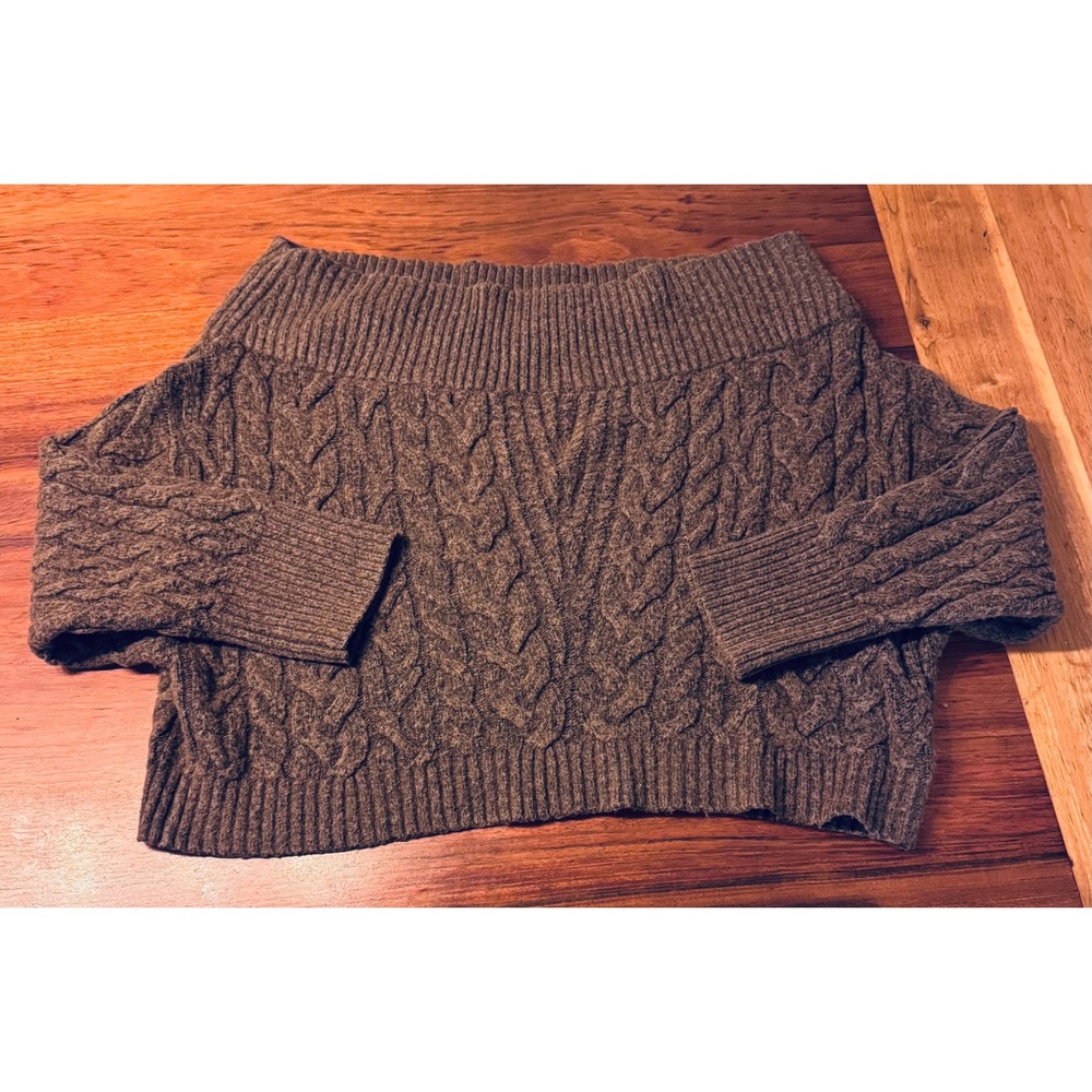 Express Conscious Edit Brown Cable Knit Off The Shoulder Sweater XL Soft